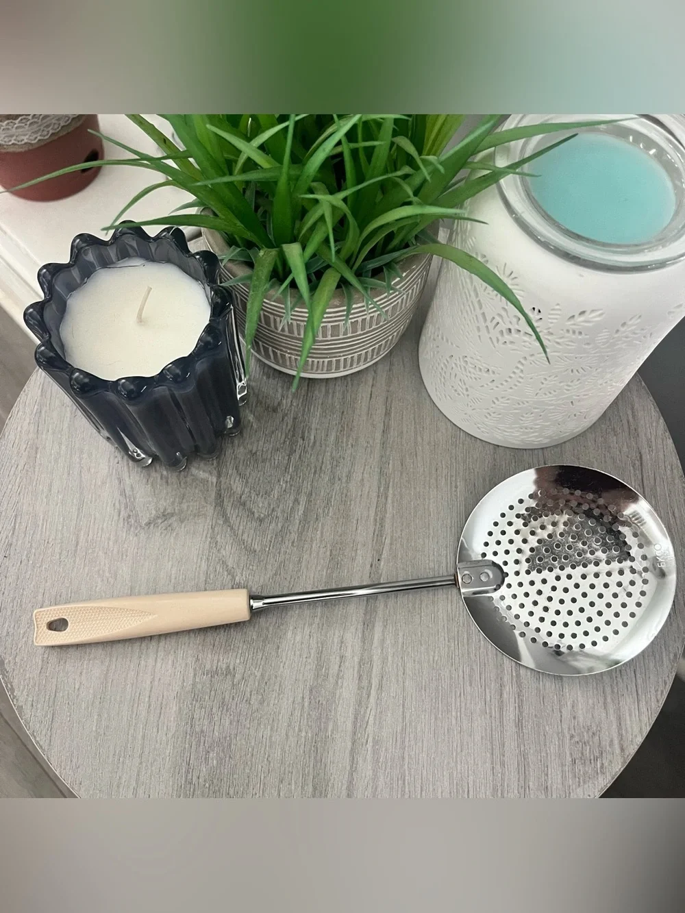 EKCO Almond Handle Kitchen Utensil Set 3 Pc Vintage Spoon Skimmer Pasta